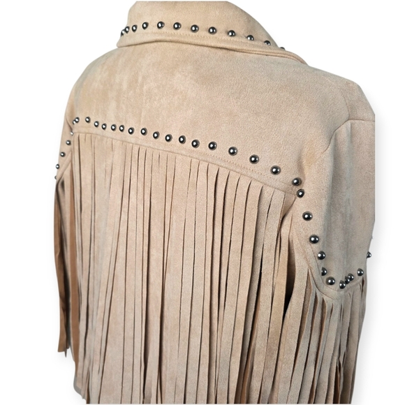 Blue B Collection Faux Suede Fringe Studded Cropped Jacket, Size Medium - Picture 11 of 13